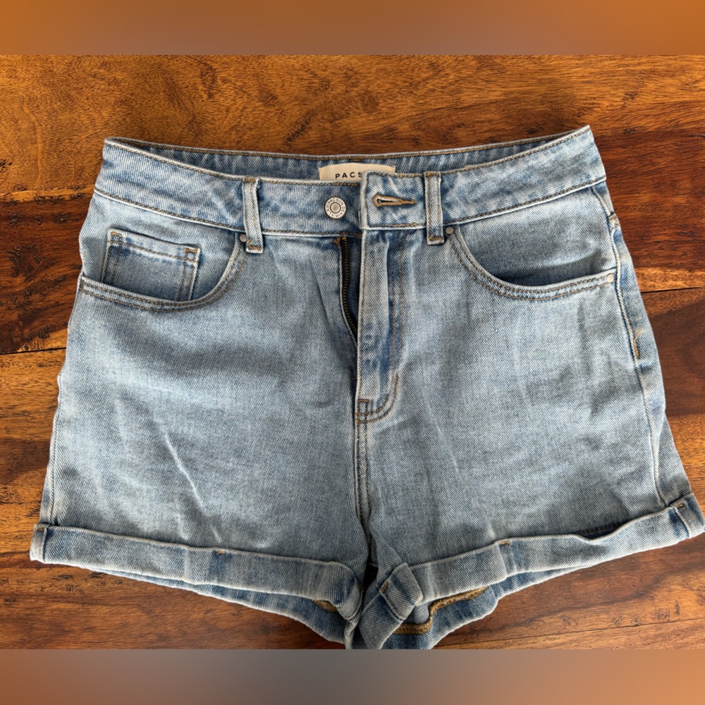 PacSun Light Indigo Roll Cuff Denim Mom Shorts